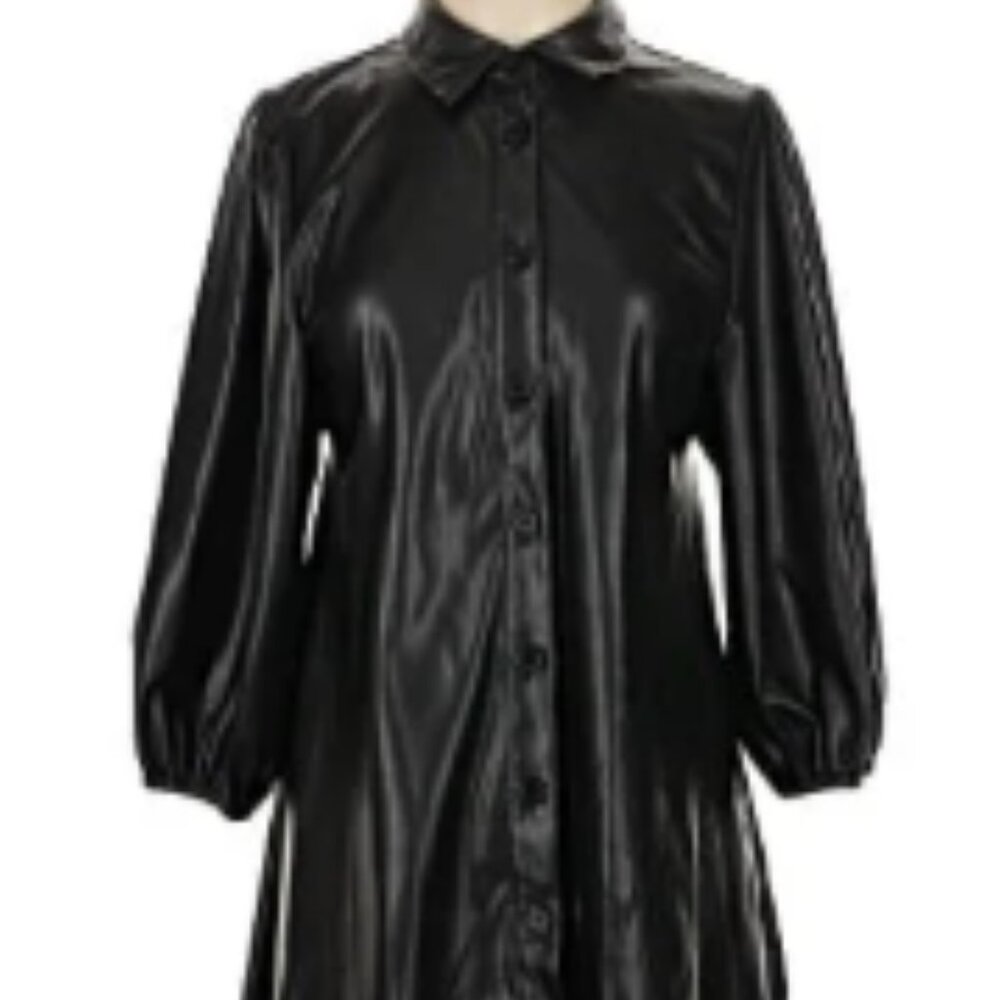 Zara Black Faux Leather Midi Dress  | Edgy Chic- SZ. Small